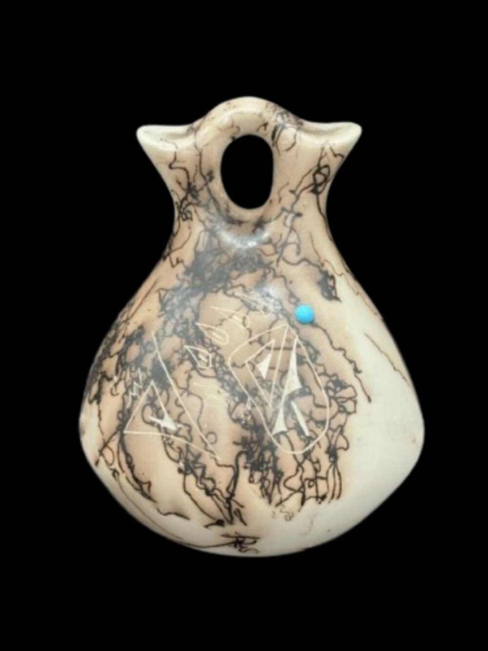 Vintage Navajo Horse Hair Artisan Pottery Wedding Vase Signed 6"